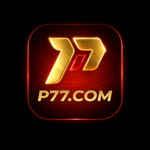 P77 Game logo with glowing gold 77 design on black background representing online gaming platform